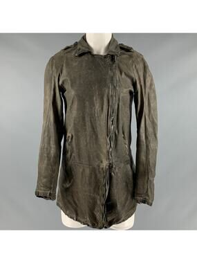 GIORGIO BRATO Size 6 Grey Leather Distressed Zip Up Jacket